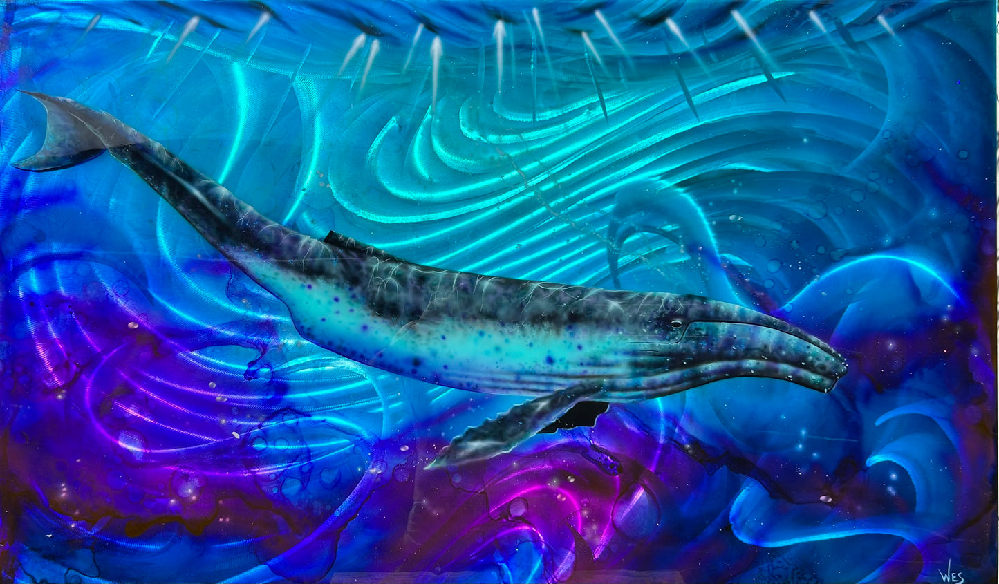 Fine Art Painting on Metal “Whales”