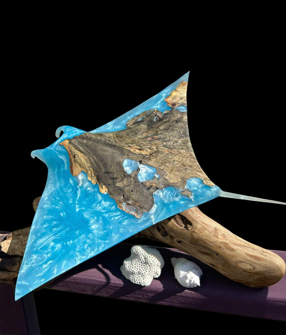 Buckey Burl Wood "Manta Ray" Sculpture
